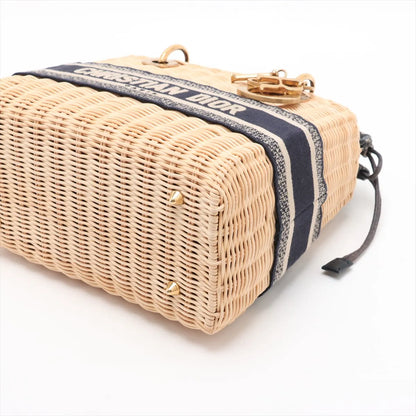Christian Dior Natural Rattan and Blue Dior Oblique Jacquard Medium Lady Dior Handbag [Clearance Sale] Rovelle Bags