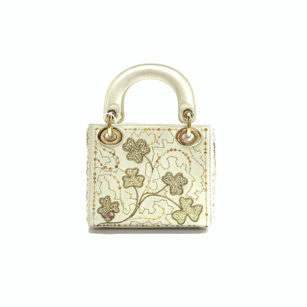 Lady Dior Mini 2018 Embroidered White Calfskin Leather Gold Beads Crossbody Bag Rovelle Bags