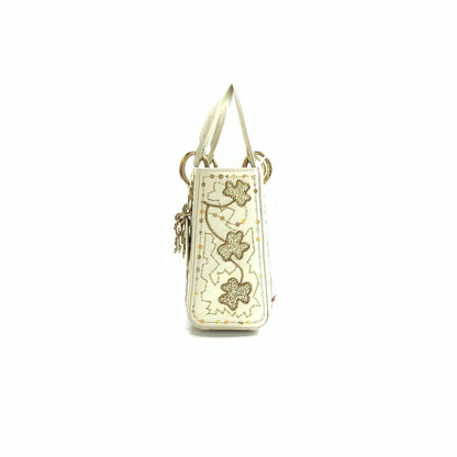 Lady Dior Mini 2018 Embroidered White Calfskin Leather Gold Beads Crossbody Bag Rovelle Bags