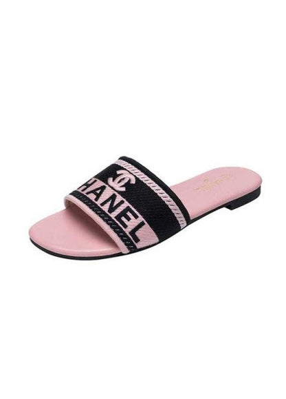 Chanel Flat Pink & black Slippers