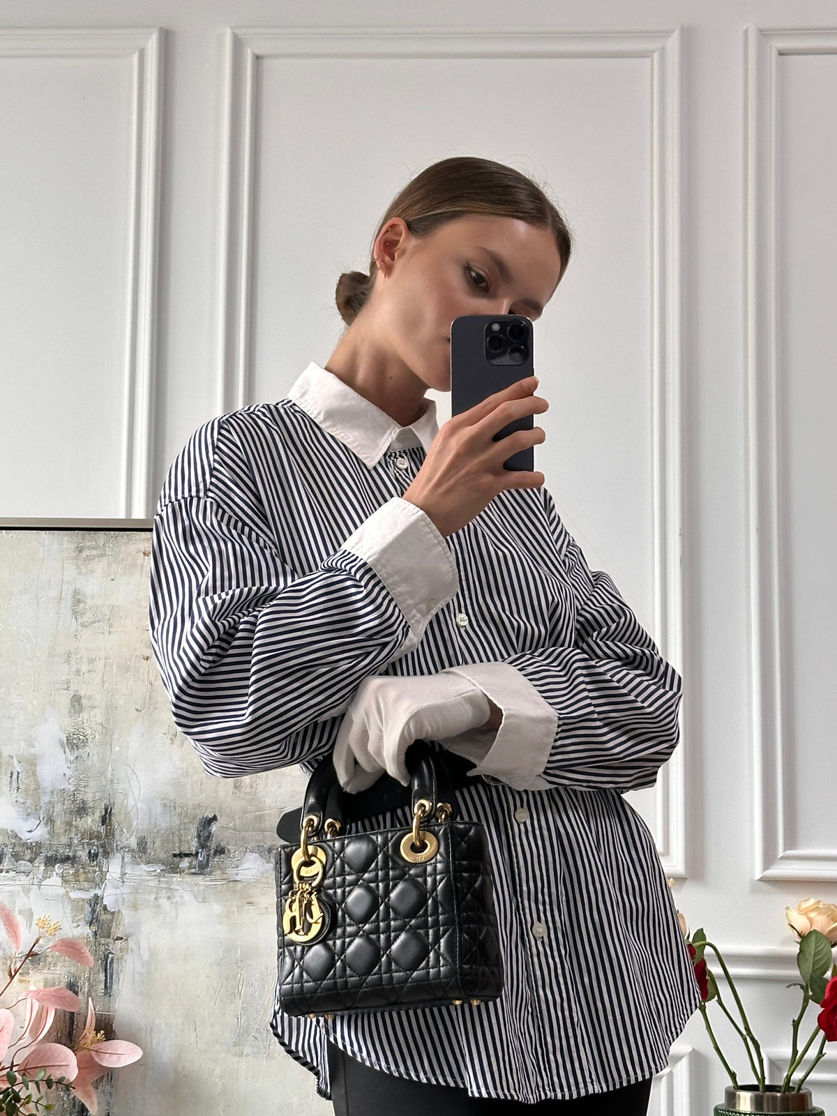 Dior Lady Dior Mini Bag Black Lambskin Gold Hardware Rovelle Bags