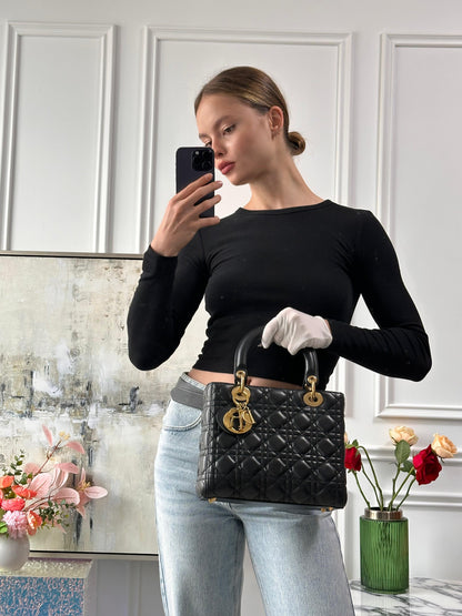 Dior Lady Dior Medium Bag Black Cannage Rovelle Bags
