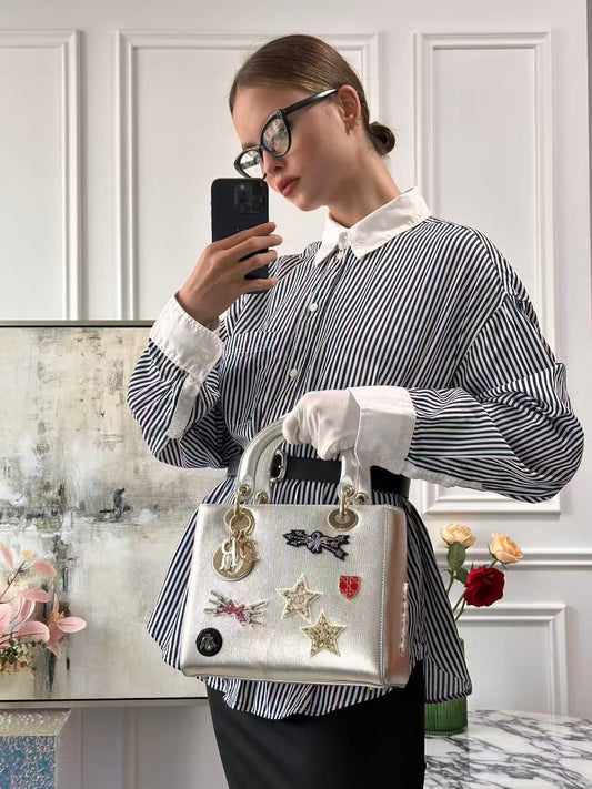 Christian Dior Leather Lady Dior Shoulder Bag In Silver Limited Edition Rovelle Bags