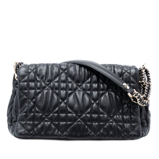 Black Dior Medium Lambskin Cannage Gaufre Delices Flap Shoulder Bag Rovelle Bags