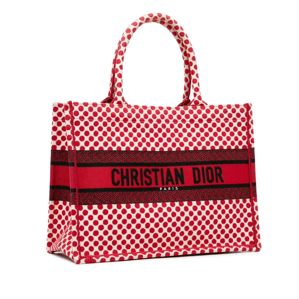 Red Dior Dioramour Medium Embroidered Canvas Dots Book Tote Rovelle Bags