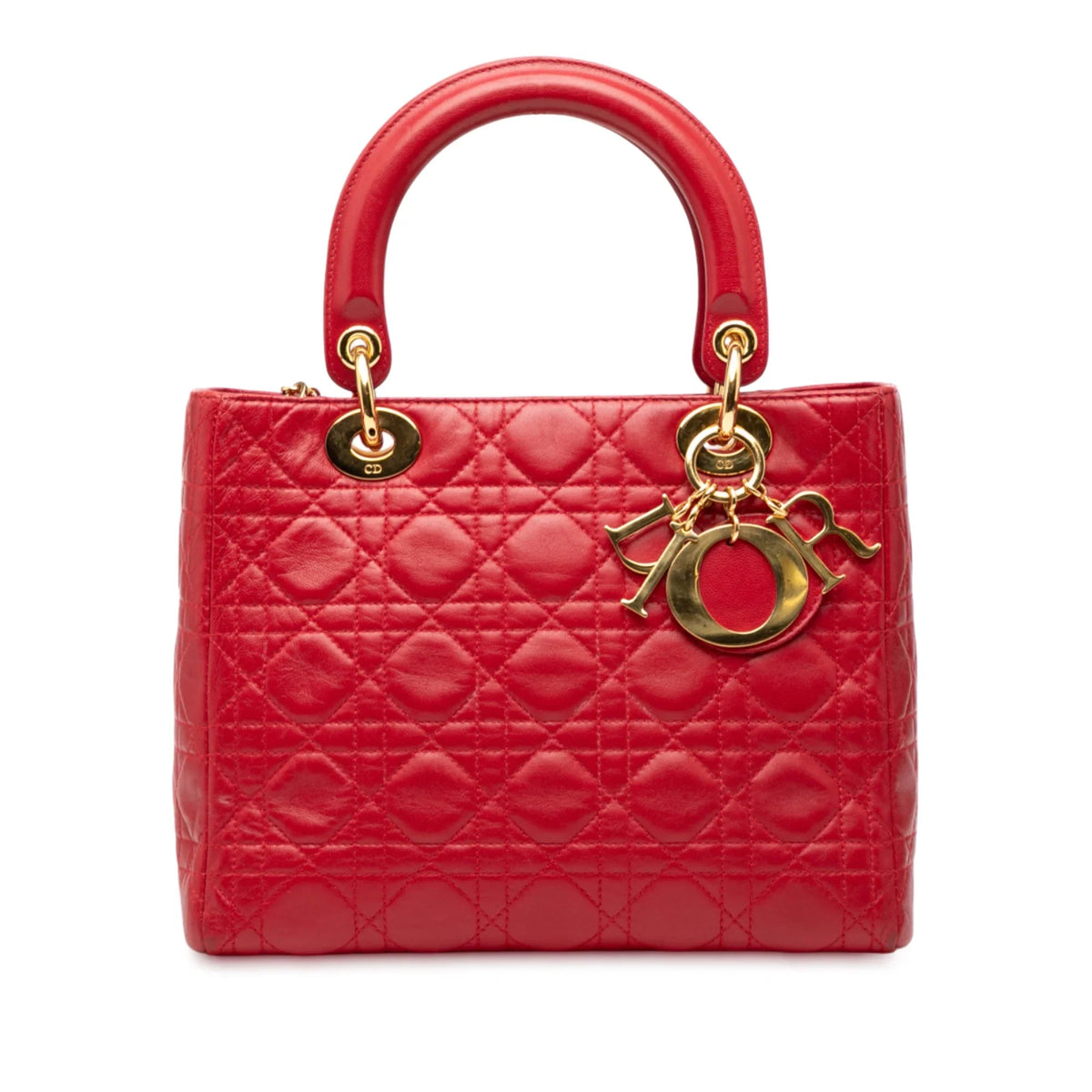 Red Dior Medium Lambskin Cannage Lady Dior Satchel Rovelle Bags
