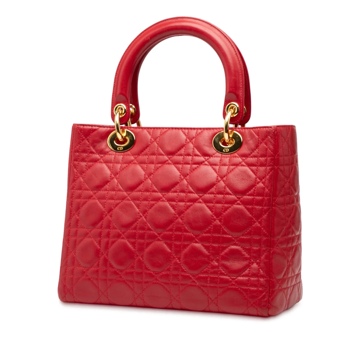 Red Dior Medium Lambskin Cannage Lady Dior Satchel Rovelle Bags