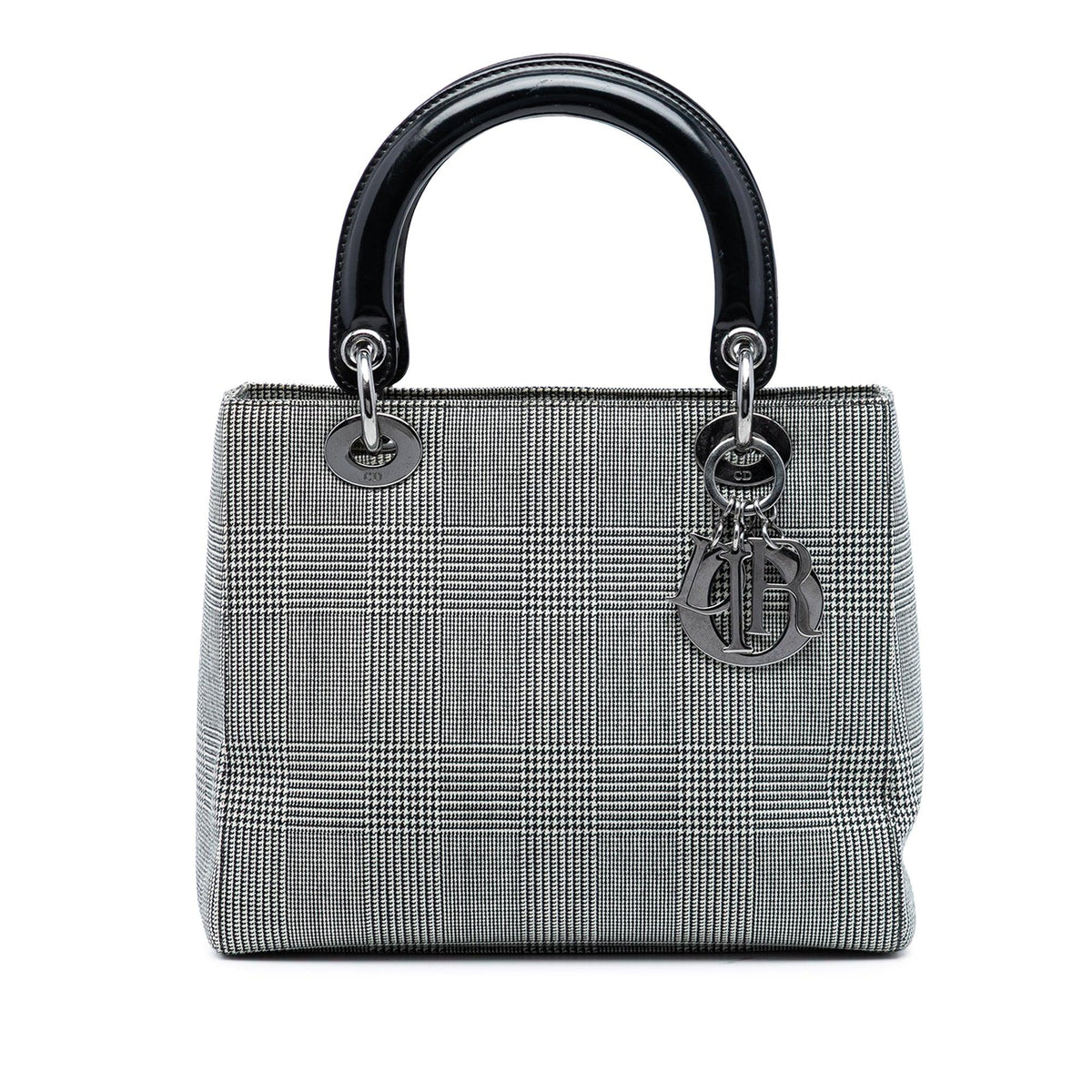 Gray Dior Medium Canvas Houndstooth Lady Dior Satchel Rovelle Bags