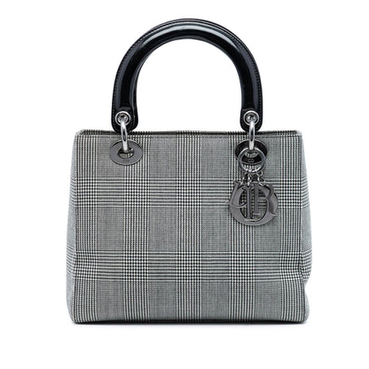 Gray Dior Medium Canvas Houndstooth Lady Dior Satchel Rovelle Bags