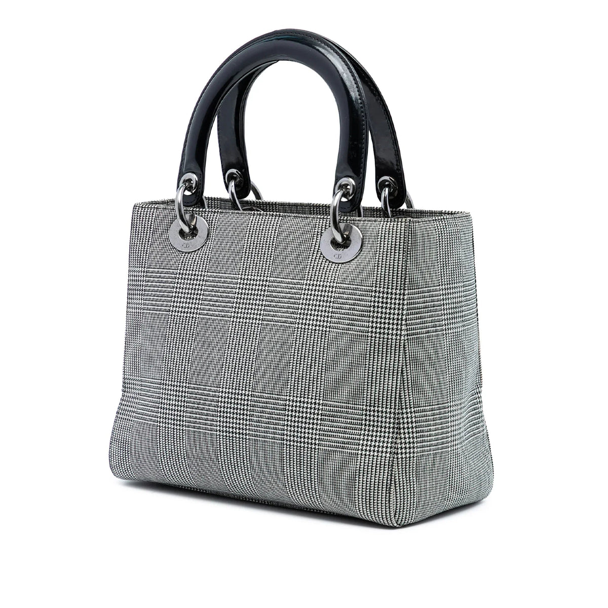 Gray Dior Medium Canvas Houndstooth Lady Dior Satchel Rovelle Bags