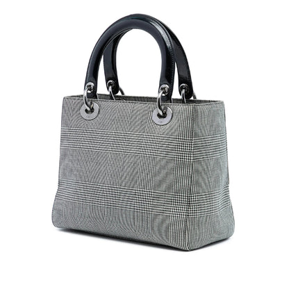 Gray Dior Medium Canvas Houndstooth Lady Dior Satchel Rovelle Bags