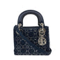 Christian Dior Shoulder Bag Satin black Lady Dior 2WAY handbag Rhinestone mini cannage Women Rovelle Bags
