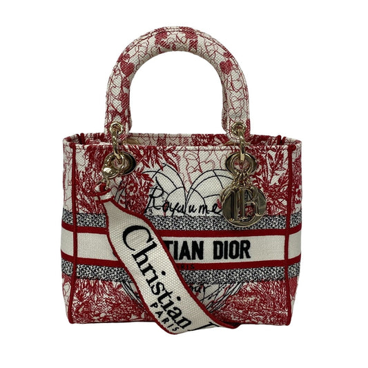 Christian Dior Handbag canvas Red 2WAY handbag Lady Delight Medium Women Rovelle Bags