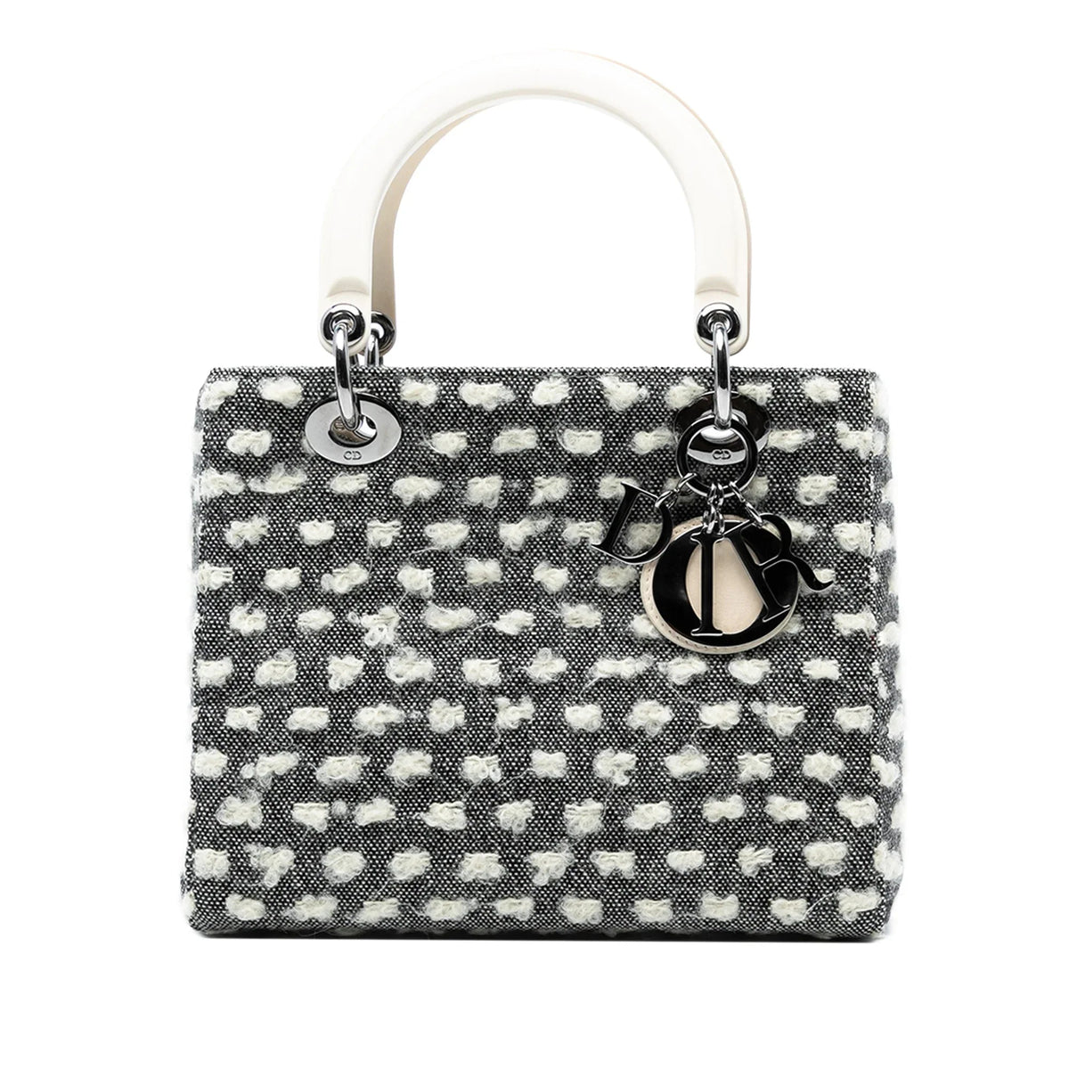 Gray Dior Medium Tweed Lady Dior Satchel Rovelle Bags