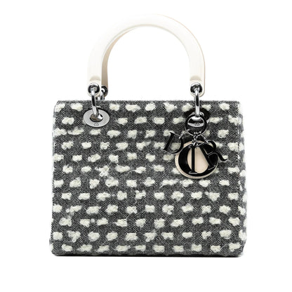 Gray Dior Medium Tweed Lady Dior Satchel Rovelle Bags