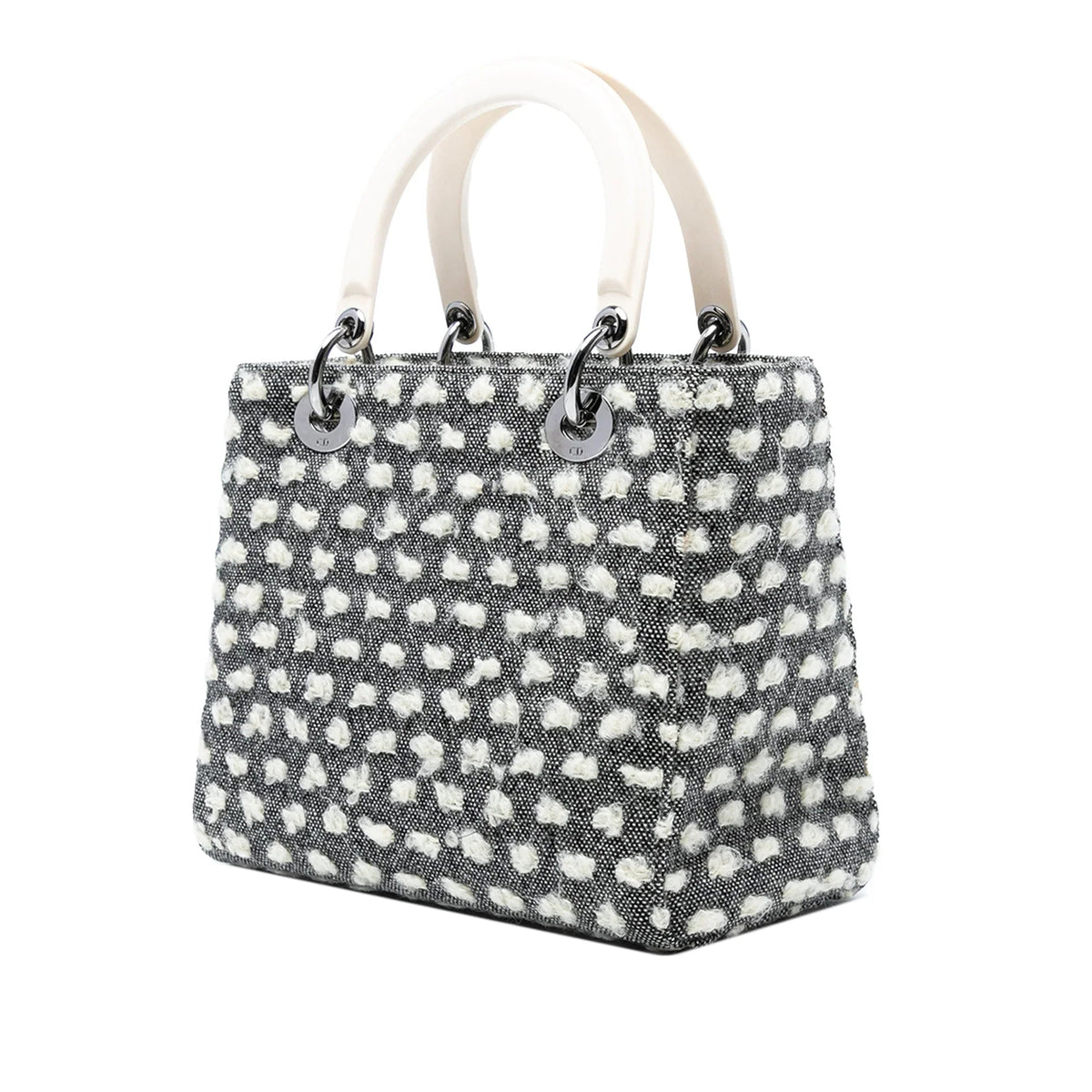 Gray Dior Medium Tweed Lady Dior Satchel Rovelle Bags