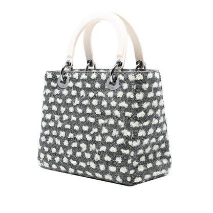 Gray Dior Medium Tweed Lady Dior Satchel Rovelle Bags