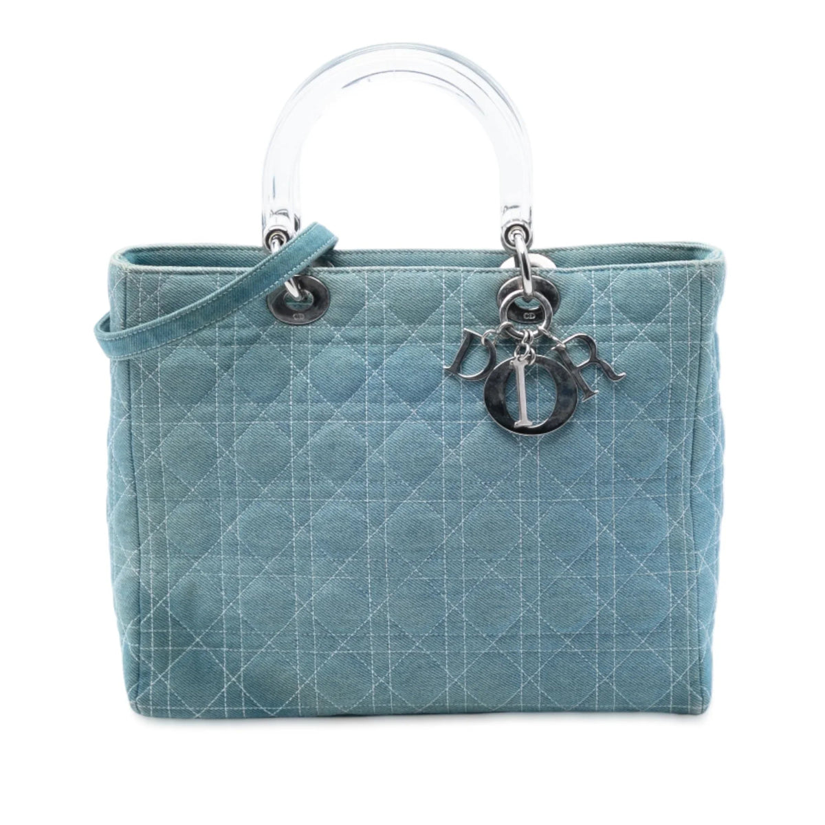 Blue Dior Large Denim Cannage Acrylic Handles Lady Dior Satchel Rovelle Bags