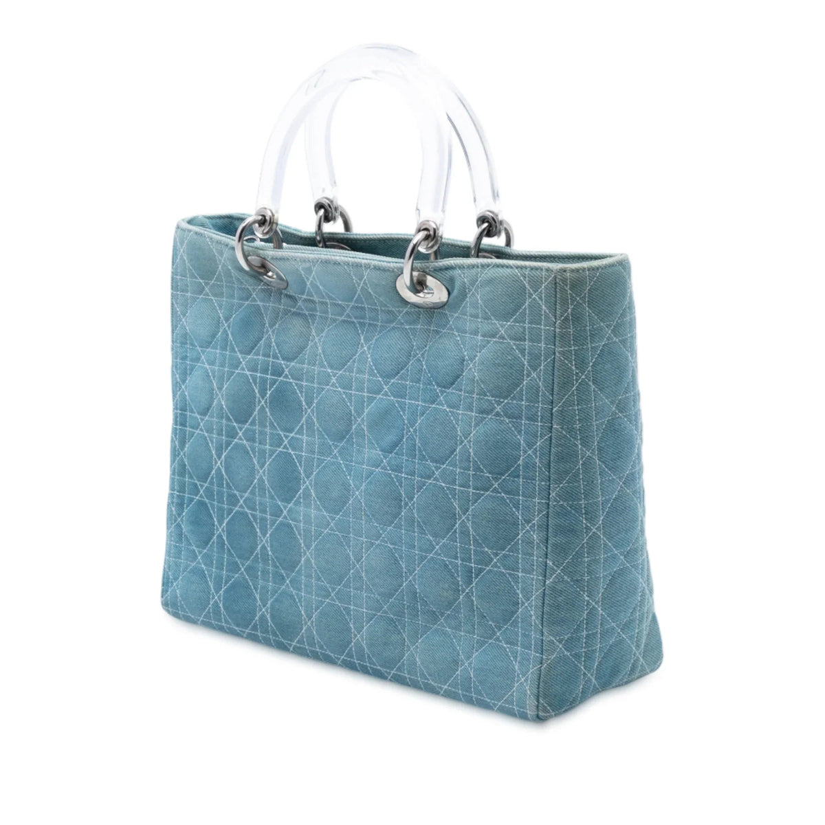 Blue Dior Large Denim Cannage Acrylic Handles Lady Dior Satchel Rovelle Bags