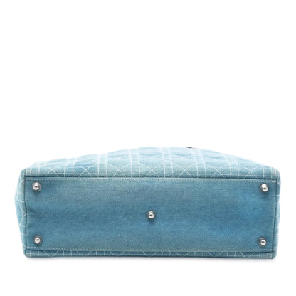 Blue Dior Large Denim Cannage Acrylic Handles Lady Dior Satchel Rovelle Bags