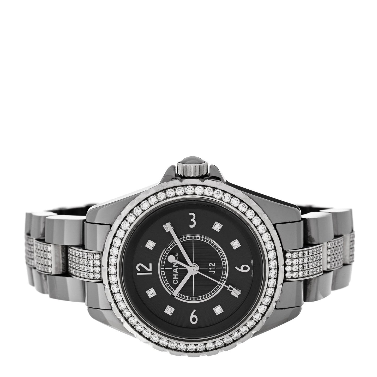 Stainless Steel Ceramic Diamond 33mm J12 Quartz Watch Grey