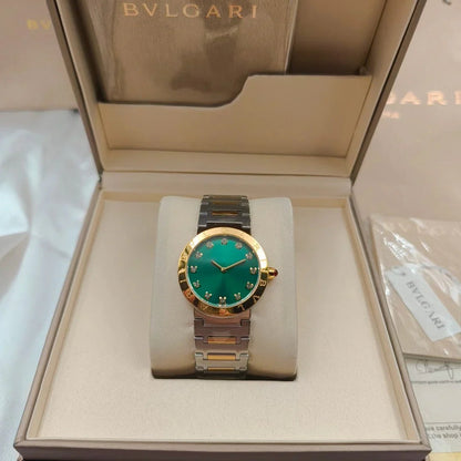 BVLGARI 33mm Diamond Numerals Gold Case Steel Pink Gold