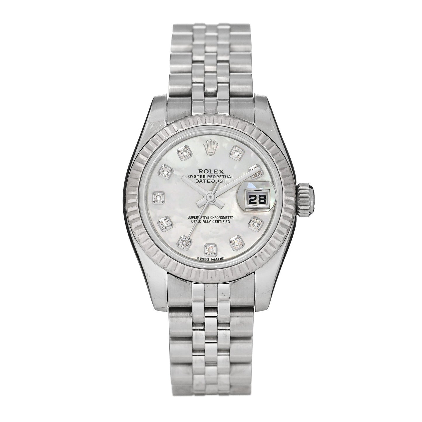 Stainless Steel 18K White Gold Diamond Mother of Pearl 26mm Oyster Perpetual Datejust Watch 179174