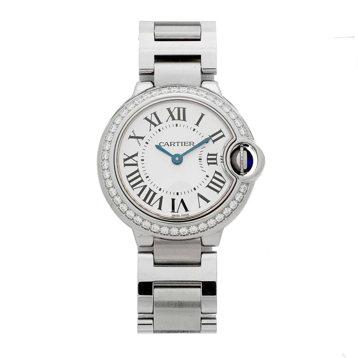 Stainless Steel Diamond Bezel 28mm Ballon Bleu De Cartier Quartz Watch