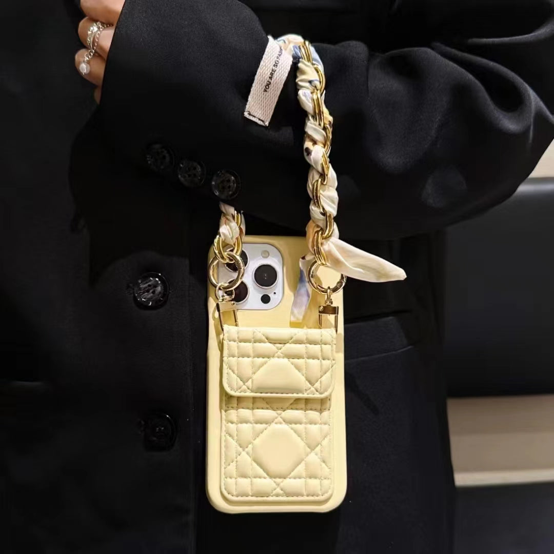 Luxury Leather card Scarf chain  phone case for iphone