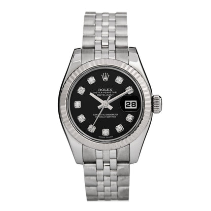 Stainless Steel 18K White Gold Diamond 26mm Oyster Perpetual Datejust Watch Black 179174