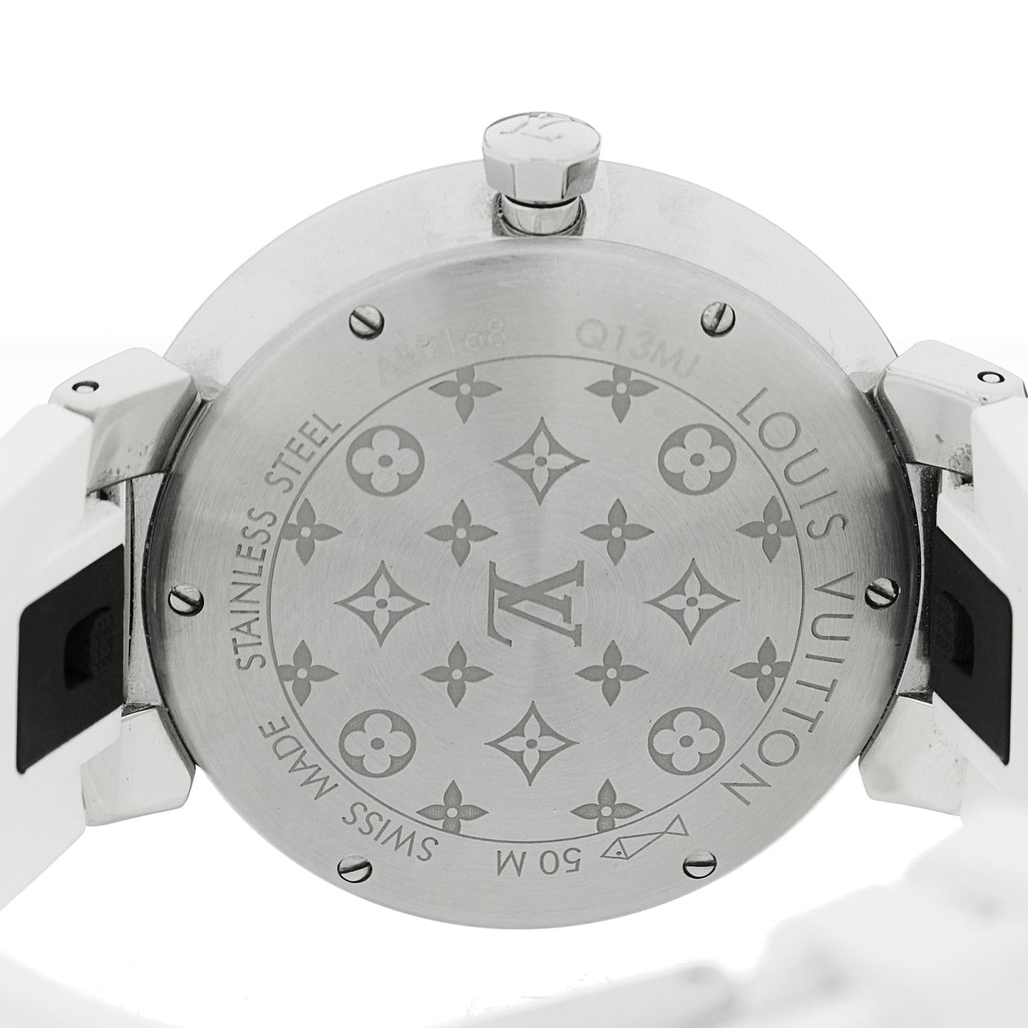 Stainless Steel Rubber Diamond 33mm Tambour Slim Quartz Watch White