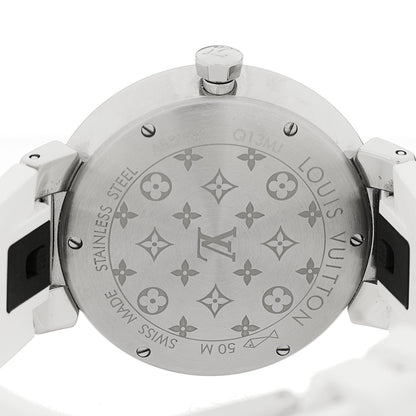 Stainless Steel Rubber Diamond 33mm Tambour Slim Quartz Watch White