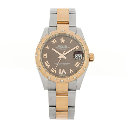 Stainless Steel 18K Everose Gold Diamond 31mm Oyster Perpetual Datejust Watch Chocolate Roman 178341
