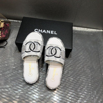 Chanel white Tweed sandals