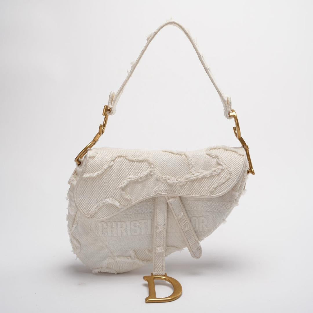 Dior Saddle Bag Camouflage White Canvas Medium Handbag With Gold Hardware 2020 Rovelle Bags
