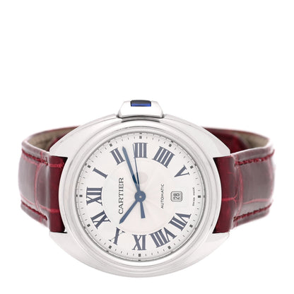 Stainless Steel Alligator 31mm Cle De Cartier Automatic Watch Burgundy