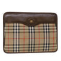 Luxury BurberrySs Nova Check Clutch Bag Canvas Beige Brown Red Auth ac2005