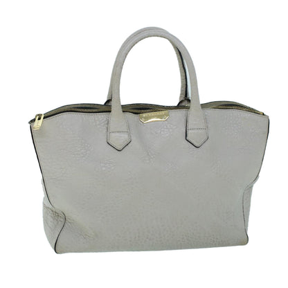 Luxury Burberry Tote Bag Leather Gray White Auth ac2169