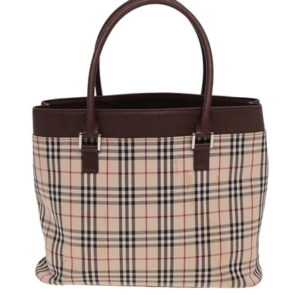 Luxury Burberry Nova Check Tote Bag Canvas Beige Auth ac3071