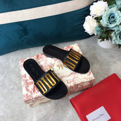 Dior revolution Flat Slides Black and Gold