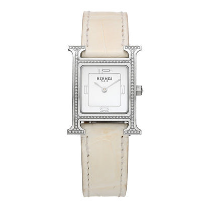 Stainless Steel Alligator Diamond Bezel Mother of Pearl 21mm Heure H Hour Quartz Watch Blanc