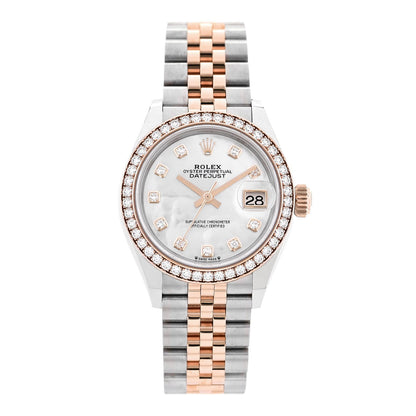 Stainless Steel 18K Everose Gold Diamond Bezel Mother of Pearl 28mm Oyster Perpetual Datejust Watch 279381RBR