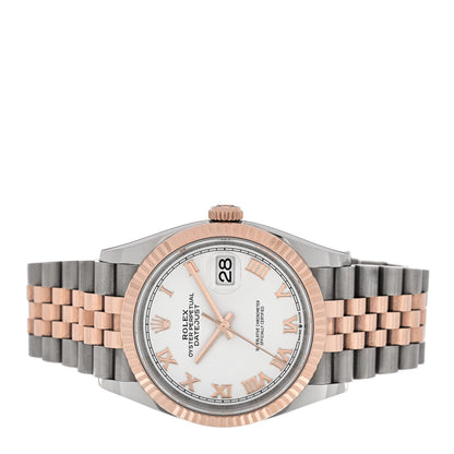 Stainless Steel 18K Everose Gold 36mm Oyster Perpetual Datejust Watch White Roman 126231