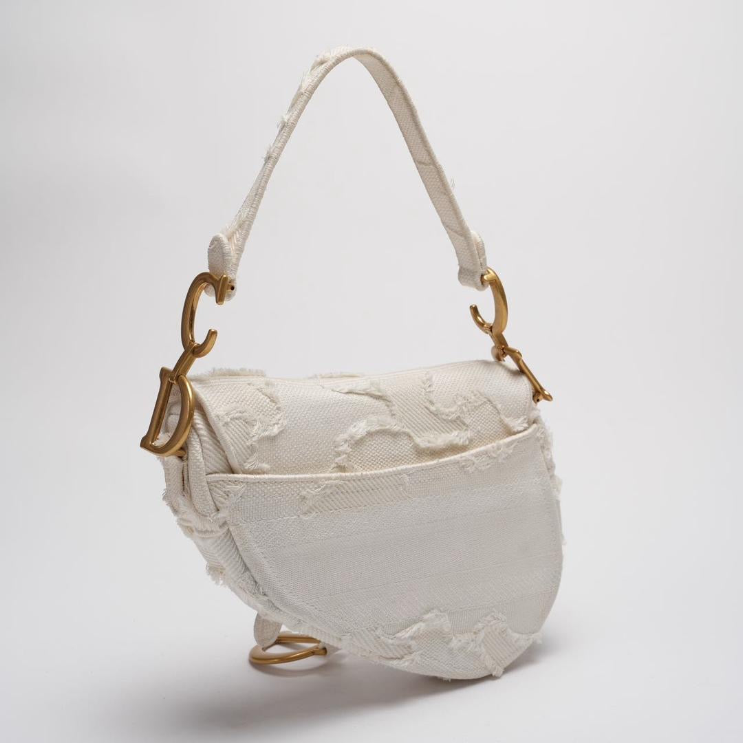 Dior Saddle Bag Camouflage White Canvas Medium Handbag With Gold Hardware 2020 Rovelle Bags