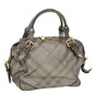 Luxury Burberry Nova Check Shoulder Bag Leather Silver Auth am4544