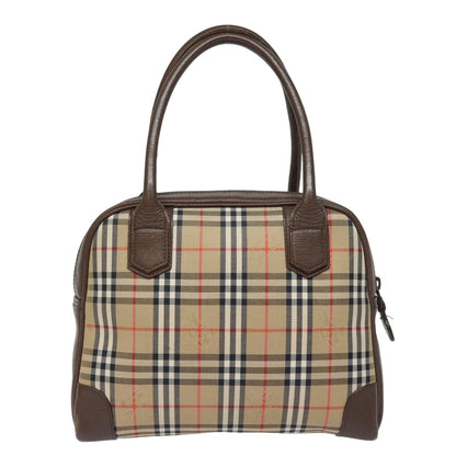 Luxury BurberrySs Nova Check Hand Bag Canvas Beige Auth am6463