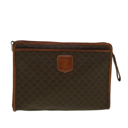 Luxury CELINE Macadam Canvas Clutch Bag PVC Leather Brown ar10696