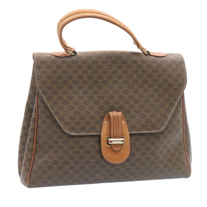 Luxury CELINE Macadam Canvas Hand Bag PVC Leather Brown ar5452