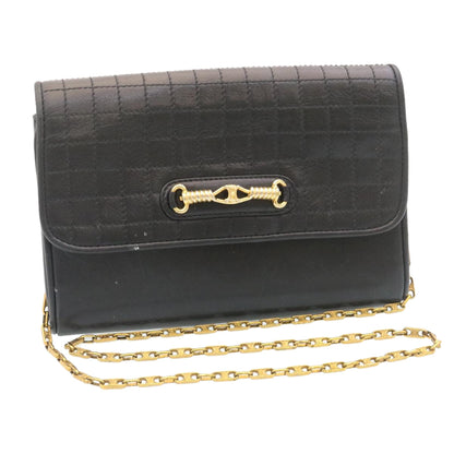 Luxury CELINE Chain Shoulder Bag Leather Black ar6324