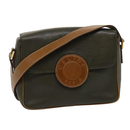 Luxury CELINE Shoulder Bag Leather Gray Brown ar6880